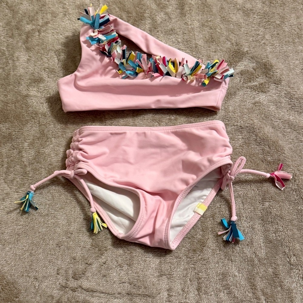 Summersalt Pink Confetti Fringe One Shoulder Bikini Set Toddler Girls 2T